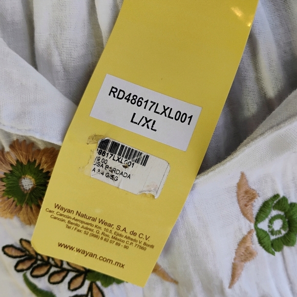 Wayan Natural Wear Embroidered 3/4 Sleeve Blouse White Flowy Bohemian Size L/XL - Picture 8 of 12